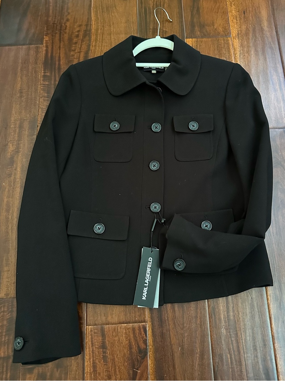 Karl Lagerfeld Black Button-Front Cropped Blazer